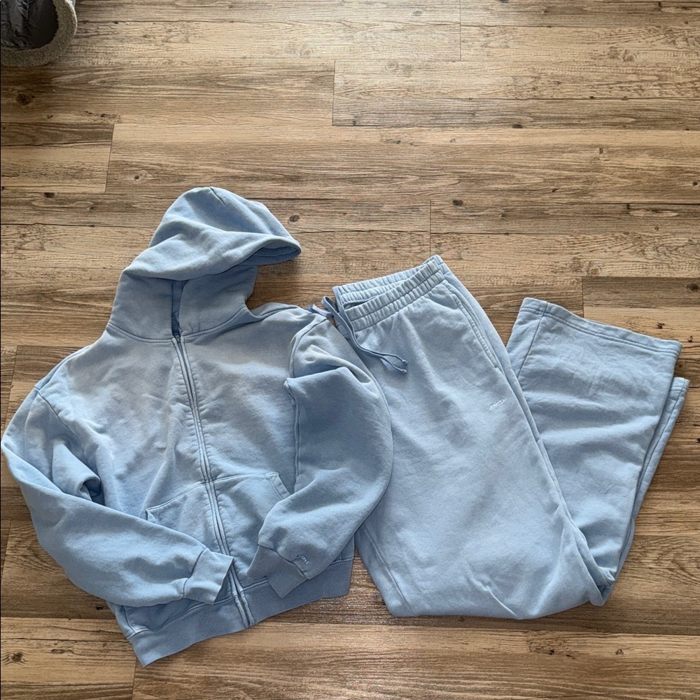 SKIMS Light Blue Hoodie and Sweatpants Set